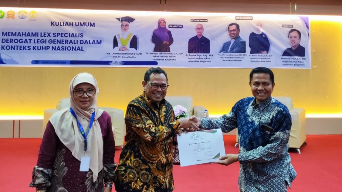 Fakultas Hukum Universitas Bung Hatta Selenggarakan Kuliah Umum Penerapan Asas Lex Specialis dalam KUHP Nasional