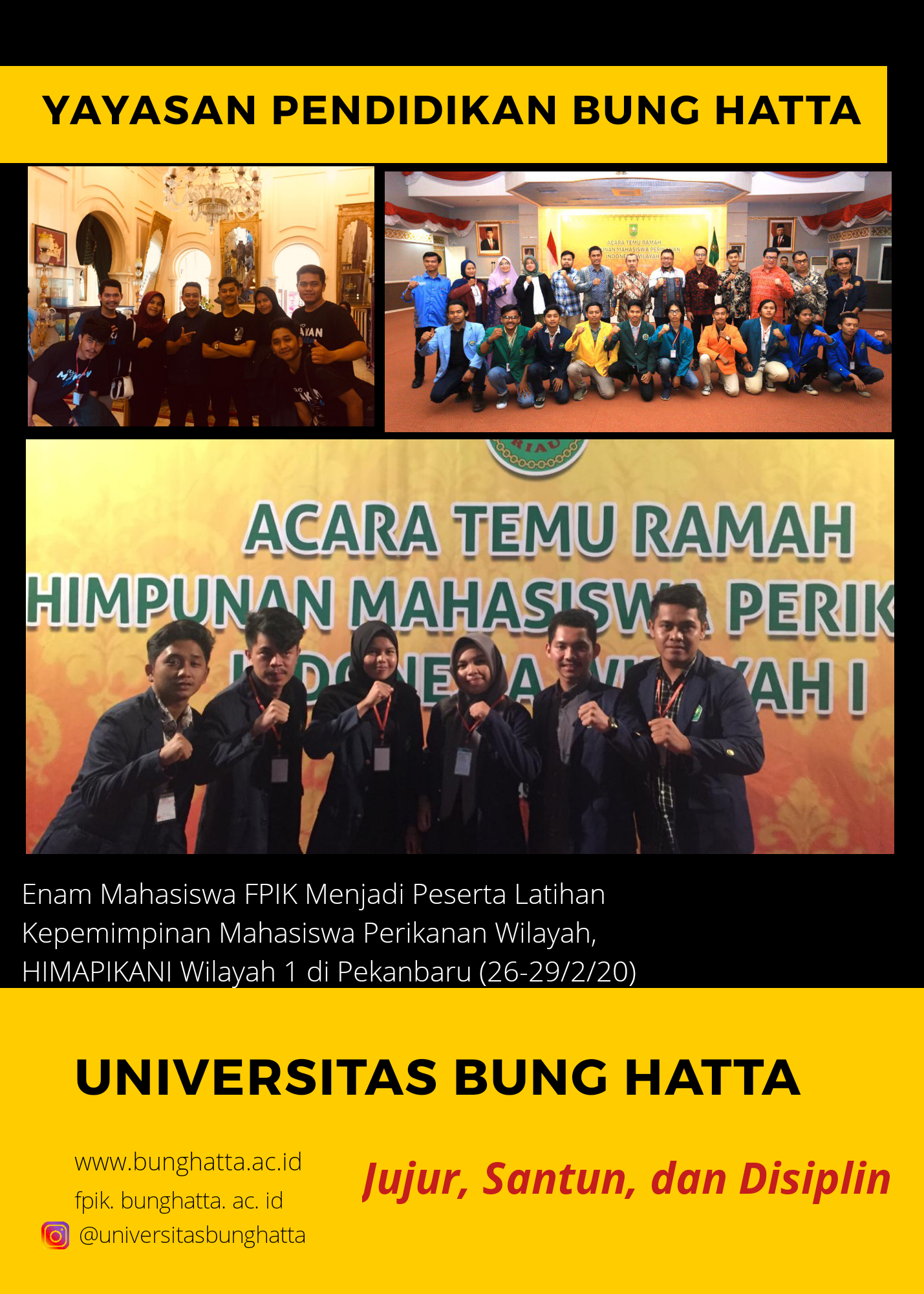 Enam Mahasiswa FPIK Universitas Bung Hatta Ikuti Latihan Kepemimpinan di Pekanbaru