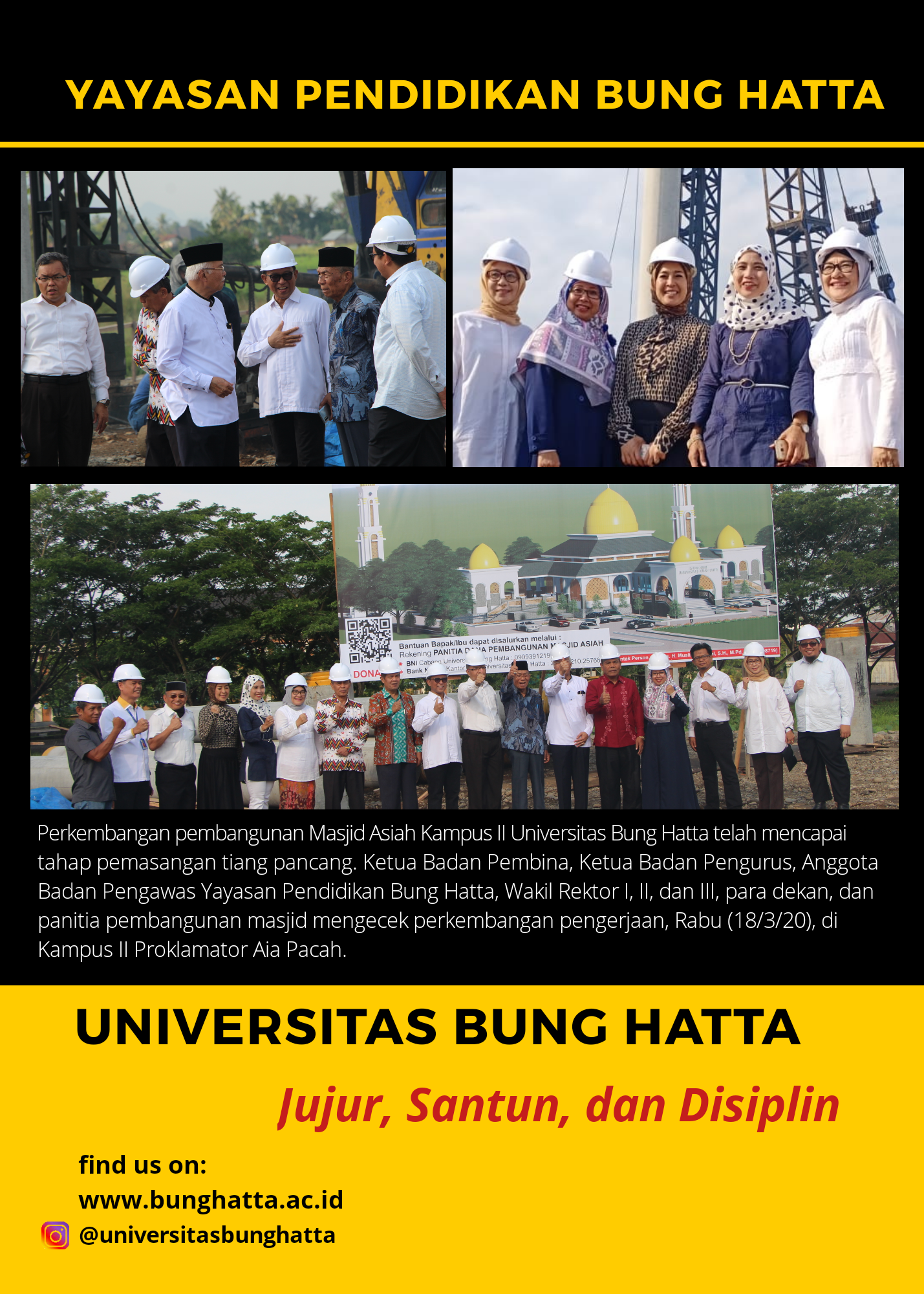 Pemasangan Tiang Pancang Masjid Asiah Kampus II Universitas Bung Hatta