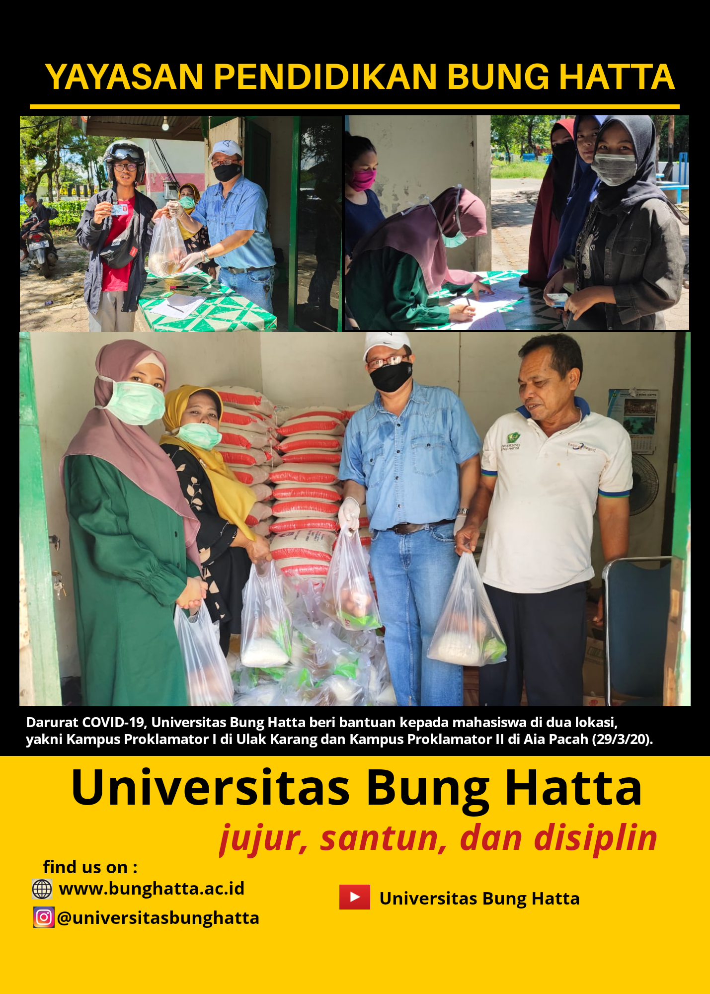 Darurat COVID-19, Universitas Bung Hatta Beri Bantuan kepada Mahasiswa