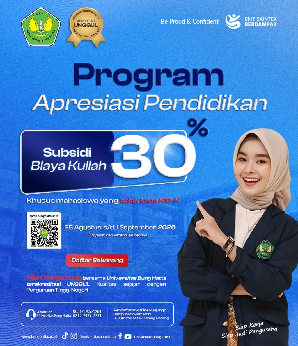 PROGRAM APRESIASI PENDIDIKAN : Subsidi Biaya Kuliah 30% Khusus Mahasiswa Yang Tidak Lulus KIP-K