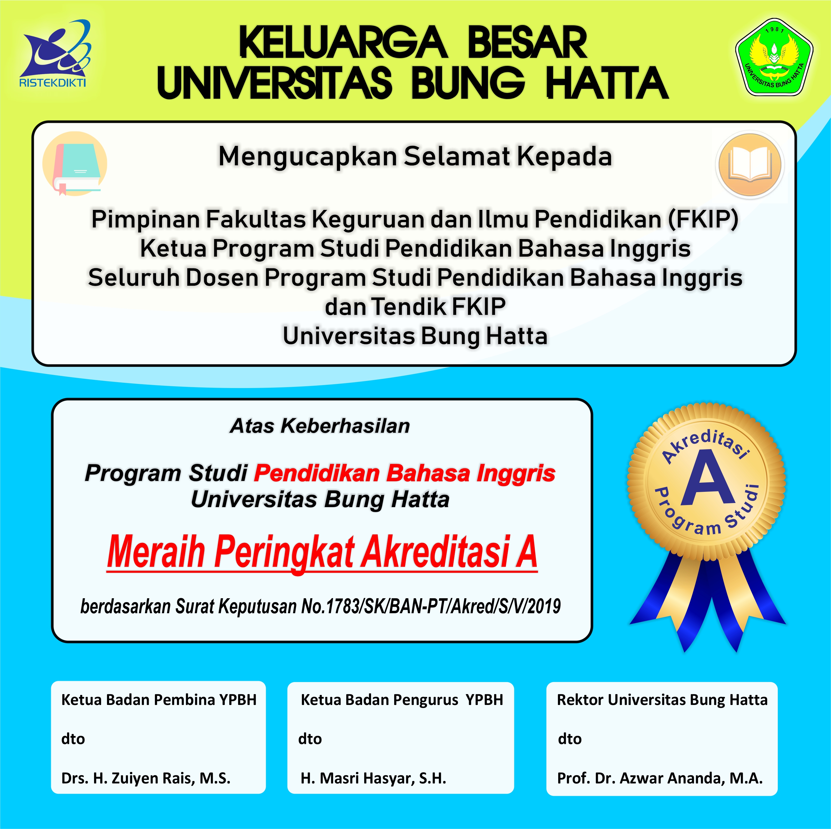 Prodi Pendidikan Bahasa Inggris (PING) FKIP Universitas Bung Hatta Raih Akreditasi A