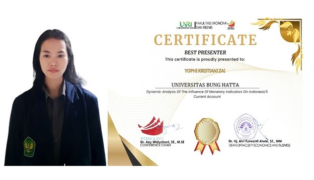 Yophi Kristiani Zai, Mahasiswi Prodi Ekonomi Pembangunan UBH, Best Presenter pada Riau International Conference & Community Service 2025