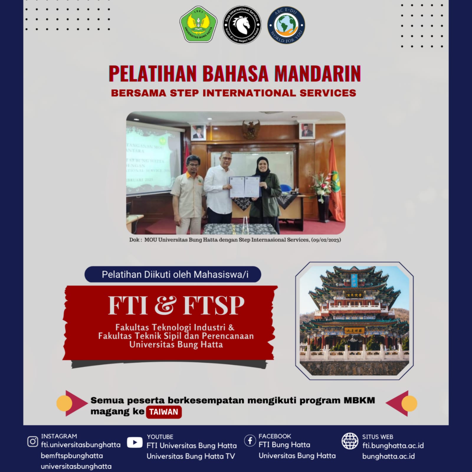 Persiapan Magang ke Taiwan, Mahasiswa FTI dan FTSP Bakal Ikuti Pelatihan Bahasa Mandarin