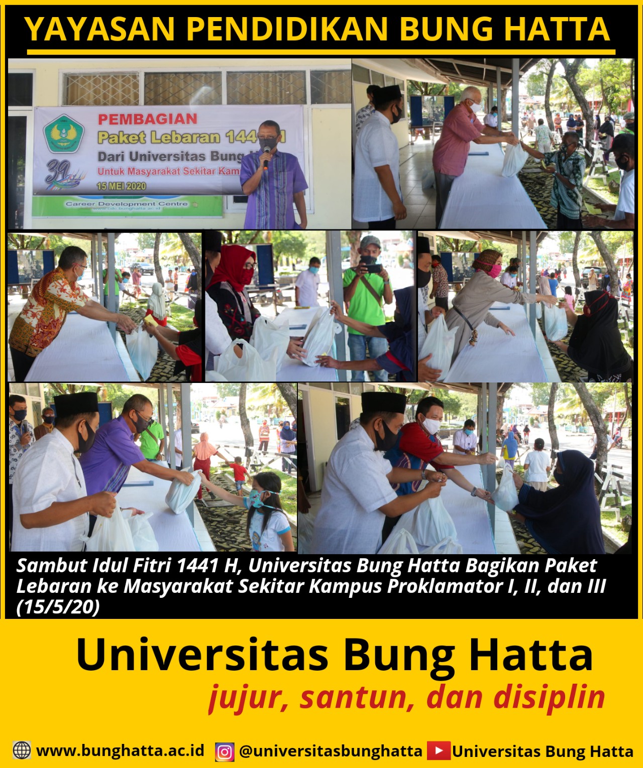 Sambut Hari Raya Idul Fitri 1441 H, Universitas Bung Hatta Bagikan Paket Lebaran ke Masyarakat Sekitar Kampus