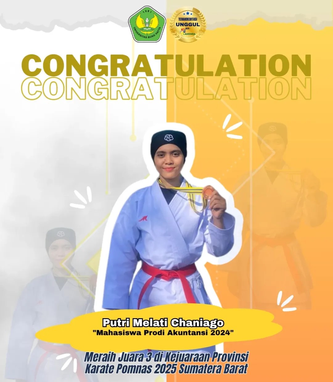 Putri Melati Chaniago, Mahasiswa Prodi Akuntansi Raih Juara 3 Karate POMDA  2025
