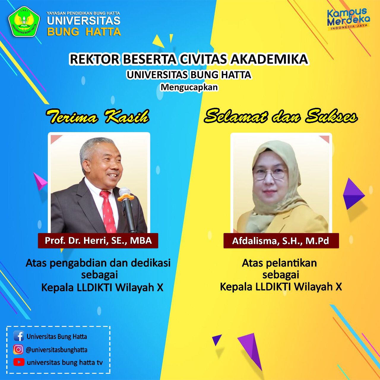 Afdalisma, S.H., M.Pd. Resmi Dilantik menjadi Kepala LLDIKTI X
