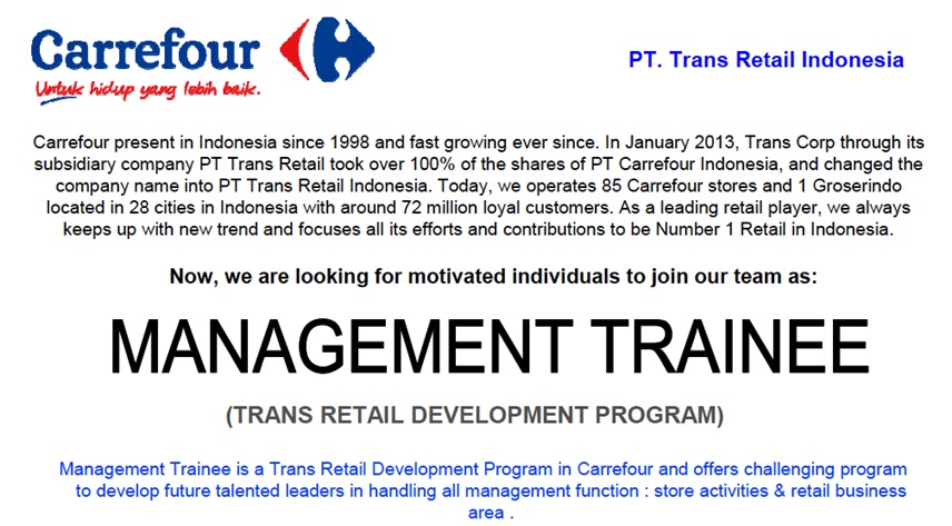Lowongan Kerja Management Trainee Carrefour