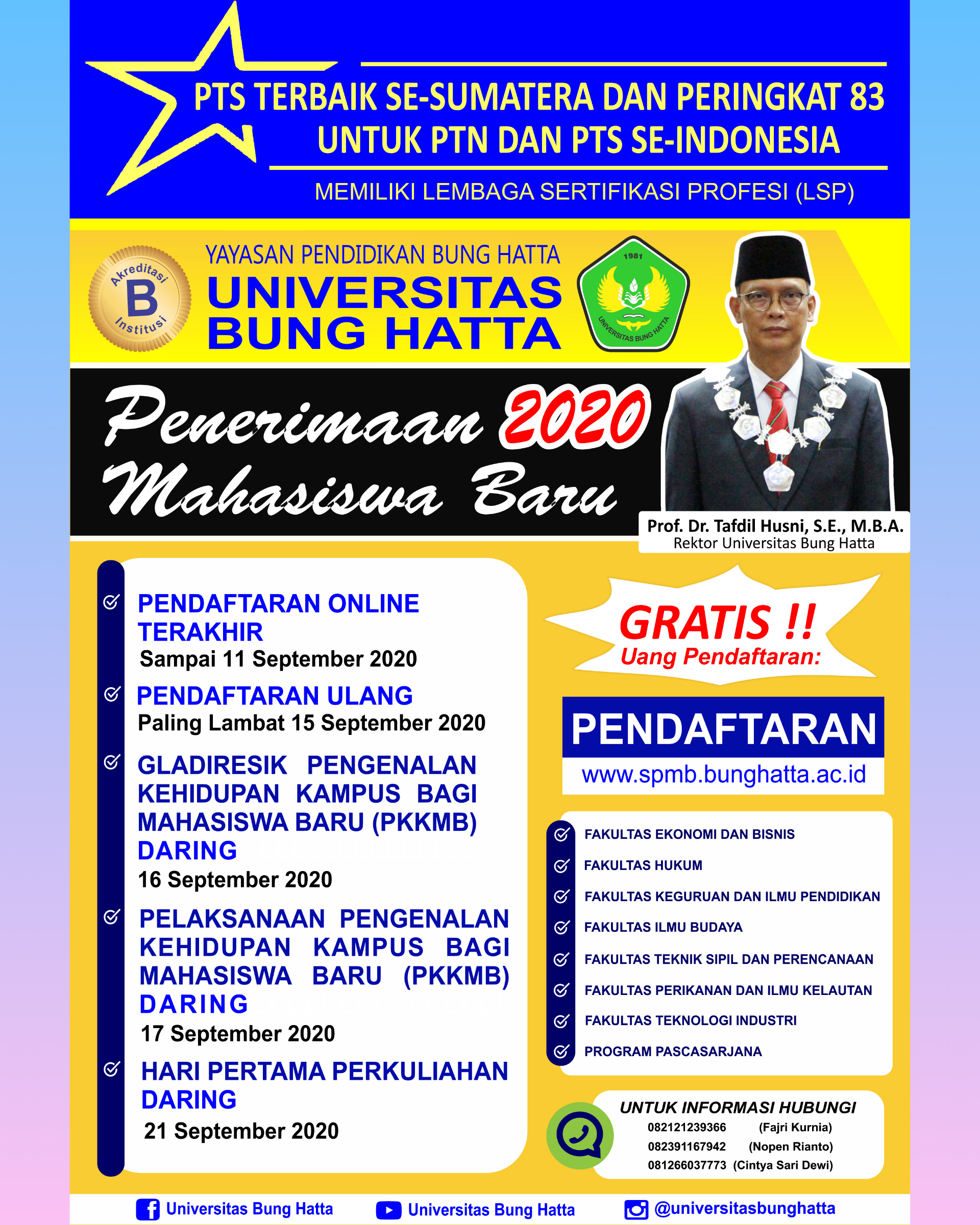 Informasi Pendaftaran Mahasiswa Baru Tahun Ajaran 2020/2021