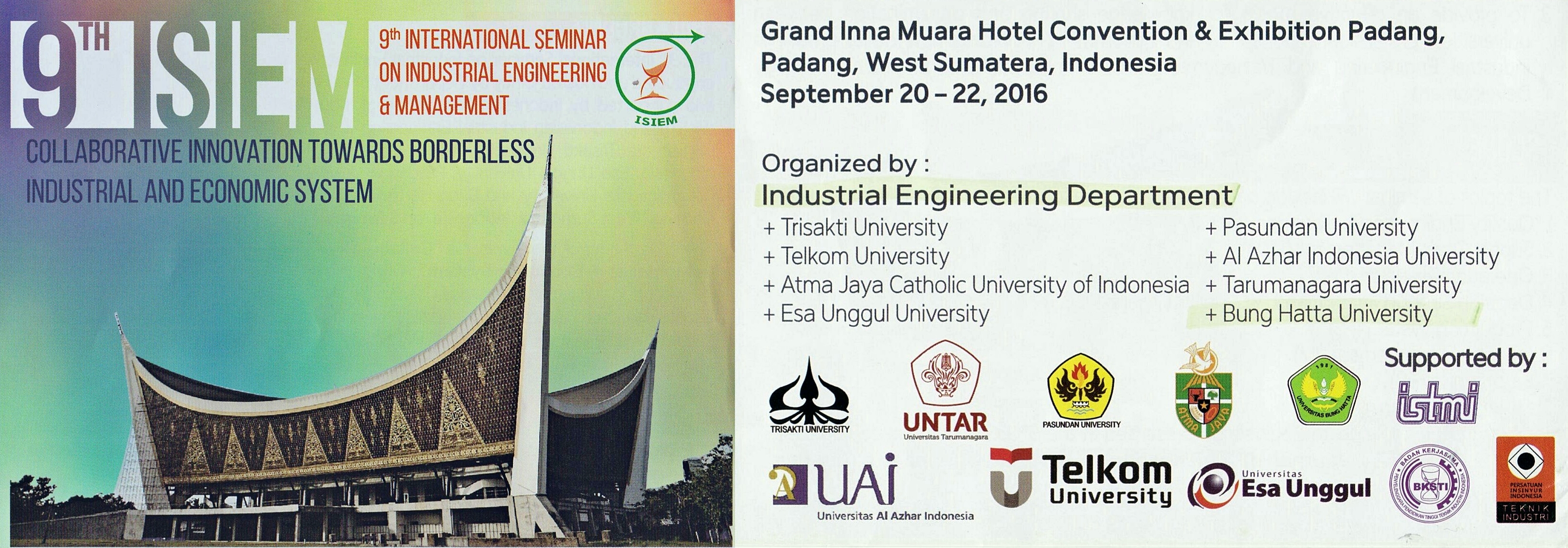 9th International Seminar On Industrial Engineering and Management (ISIEM)